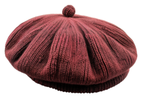 Red knit cap with ribbed texture for cold weather, cut out - stock .. png