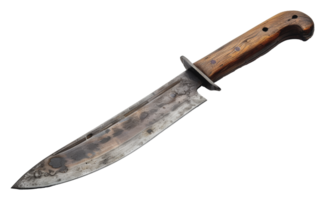 antico curvo coltello con di legno maneggiare, tagliare su - azione .. png