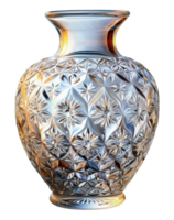 Exquisite floral engraved silver vase with intricate details, cut out - stock .. png