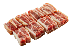 Freshly sliced raw pork belly ready for cooking, cut out - stock .. png