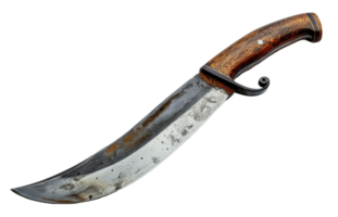 Antique curved knife with wooden handle, cut out - stock .. png