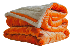 Vibrant orange and cream luxury blanket folded, cut out - stock .. png