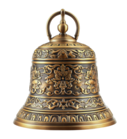 Antique brass bell with ornate decorations, cut out - stock .. png