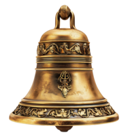 Antique brass bell with ornate decorations, cut out - stock .. png