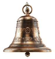 Antique brass bell with ornate decorations, cut out - stock .. png