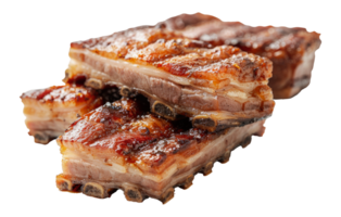 Succulent pork belly slices perfectly cooked and ready to serve, cut out - stock .. png