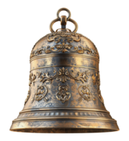 Antique brass bell with ornate decorations, cut out - stock .. png