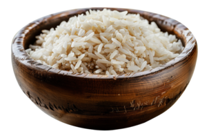 Steamed white rice served in a natural ceramic bowl, cut out - stock .. png