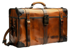 Luxury brown leather travel bag with detailed stitching, cut out - stock .. png