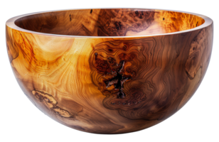 Handcrafted wooden bowl with natural patterns, cut out - stock . png