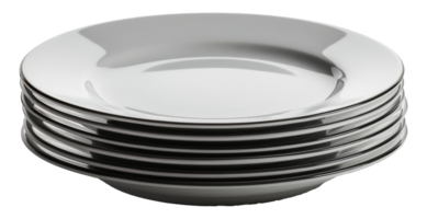 Stack of white ceramic dinner plates, cut out - stock .. png