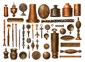 Vintage copper kitchenware collection, cut out - stock .. png