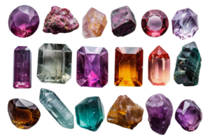 Colorful collection of assorted crystals, cut out - stock . png