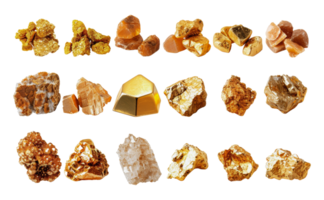 Collection of assorted mineral rocks, cut out - stock .. png