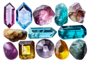 Colorful collection of assorted crystals, cut out - stock . png