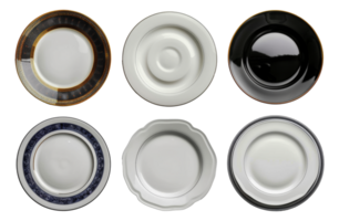 Elegant dinner plates with gold and silver rims, cut out - stock .. png