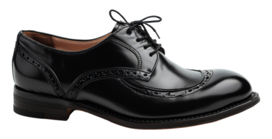 Polished black leather Oxford shoe, cut out - stock .. png