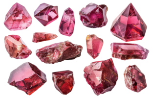 Bright pink crystals in various shapes, cut out - stock .. png