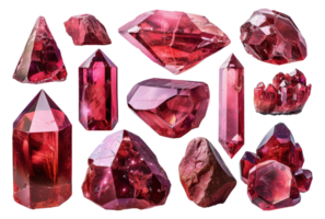 Bright pink crystals in various shapes, cut out - stock .. png