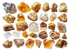 Collection of assorted mineral rocks, cut out - stock .. png