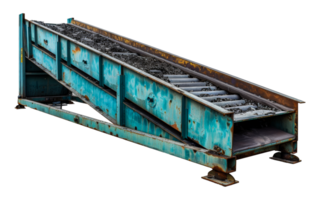 Rusty industrial conveyor belt with weathered blue paint, cut out - stock .. png