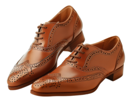 Brown leather brogue shoes for formal wear, cut out - stock .. png