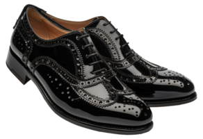 Detailed black leather brogue shoes, cut out - stock .. png