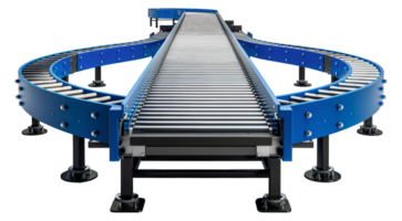 Modern curved conveyor system with blue accents, cut out - stock .. png