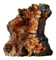 High-detail ancient petrified wood piece, cut out - stock . png