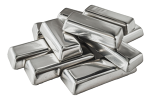 Stacked silver bars, cut out - stock .. png