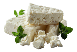 Crumbled feta cheese with fresh basil, cut out - stock .. png