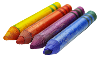 close of vibrant crayons grouped by color, cut out - stock . png