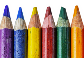 Vivid close of colored pencils with textures, cut out - stock . png