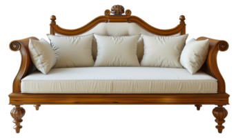 clássico de madeira sofá-cama com creme almofadas, cortar Fora - estoque .. png