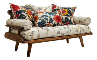 Elegant floral patterned daybed with pillows, cut out - stock .. png