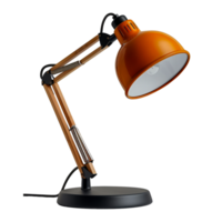 Orange desk lamp with adjustable wooden arms, cut out - stock .. png