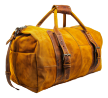 Premium yellow leather duffle bag with elegant design, cut out - stock .. png