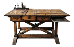 Antique wooden drafting table with rustic finish, cut out - stock .. png