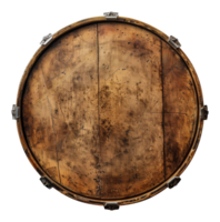Vintage snare drum with worn wooden body, cut out - stock .. png
