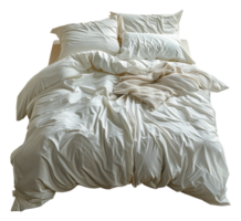 Crumpled white bed linens in a unmade bed, cut out - stock .. png