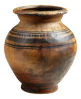 Traditional black and orange pottery vase with intricate patterns, cut out - stock .. png