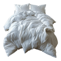 Crumpled white bed linens in a unmade bed, cut out - stock .. png