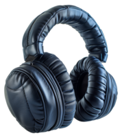 Sleek black leather headphones for professional audio, cut out - stock . png