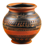 Traditional black and orange pottery vase with intricate patterns, cut out - stock .. png