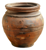 Traditional black and orange pottery vase with intricate patterns, cut out - stock .. png