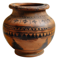 Traditional black and orange pottery vase with intricate patterns, cut out - stock .. png