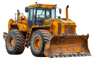 Heavy duty yellow construction vehicle with large bucket, cut out - stock .. png