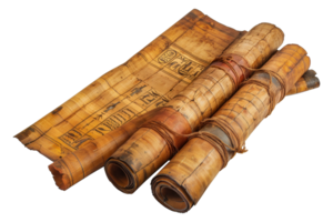 Rolled ancient Egyptian papyrus scrolls, cut out - stock .. png