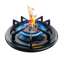 Gas burner with blue flame and safety grid, cut out - stock .. png