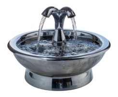 Modern silver drinking fountain with running water, cut out - stock .. png